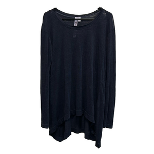 Wilt Navy Blue Linen Long Sleeve Scoop Neck T-Shirt with Longer Back Size Small